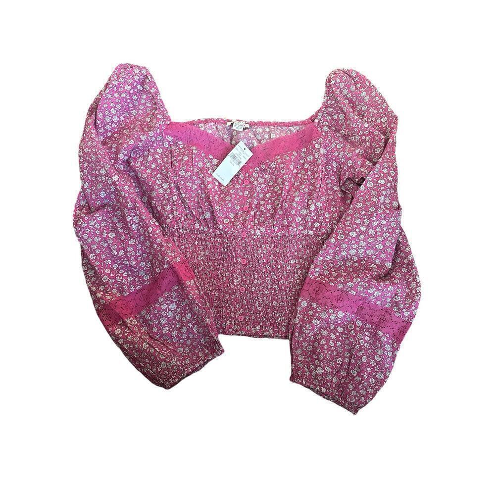 American Eagle Outfitters pink floral smocked boho top‎ NWT XL milkmaid Cottage - Picture 2 of 10